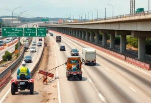 Construction workers working on the I-95 corridor expansion in Florida