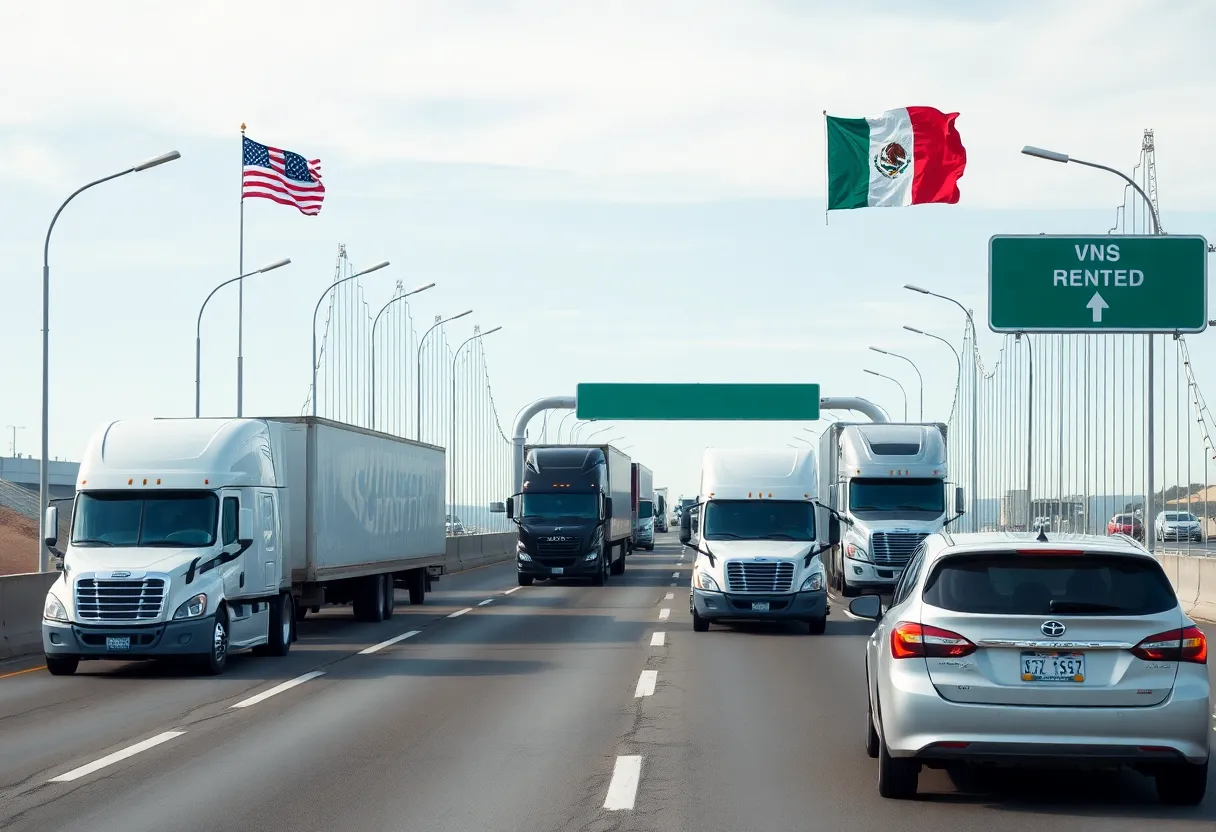 Vehicles crossing an international bridge between Georgia and Texas