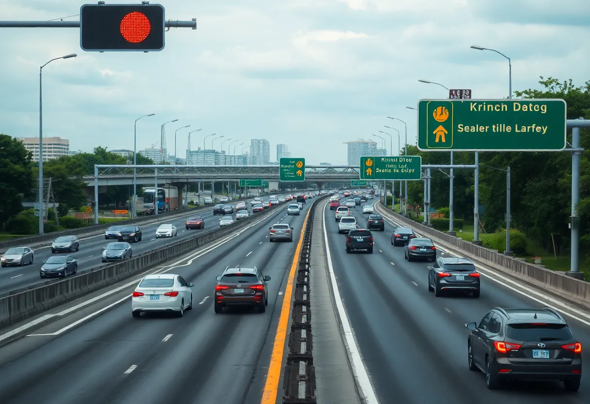 Expanded lanes and traffic signals on Interstate 35 in Austin