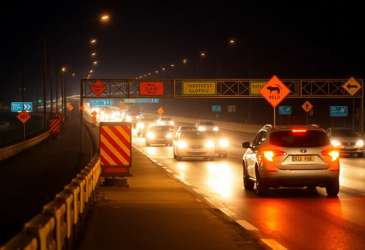 Traffic detours during night construction on Interstate 4