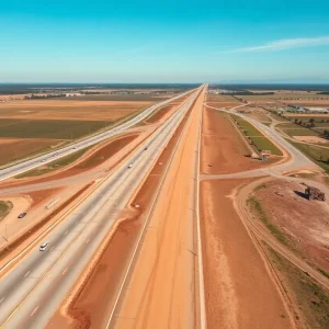 Aerial view of Interstate 75 expansion construction site in Tampa