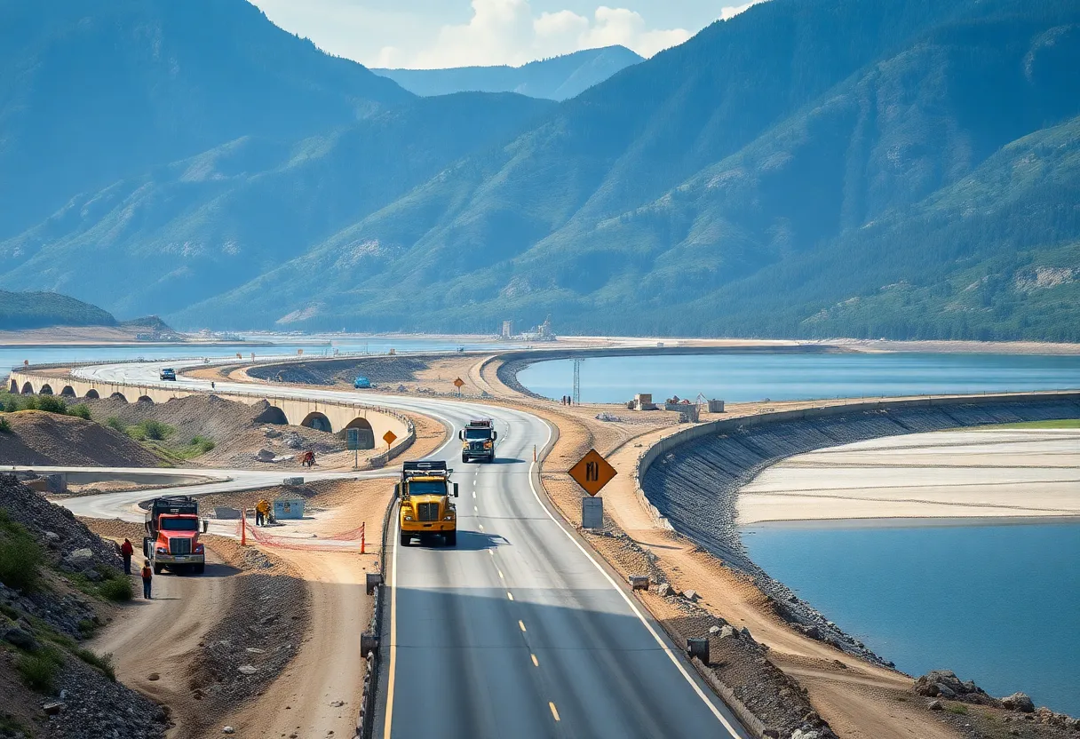 Construction workers expanding lanes on US 189 near Deer Creek Reservoir