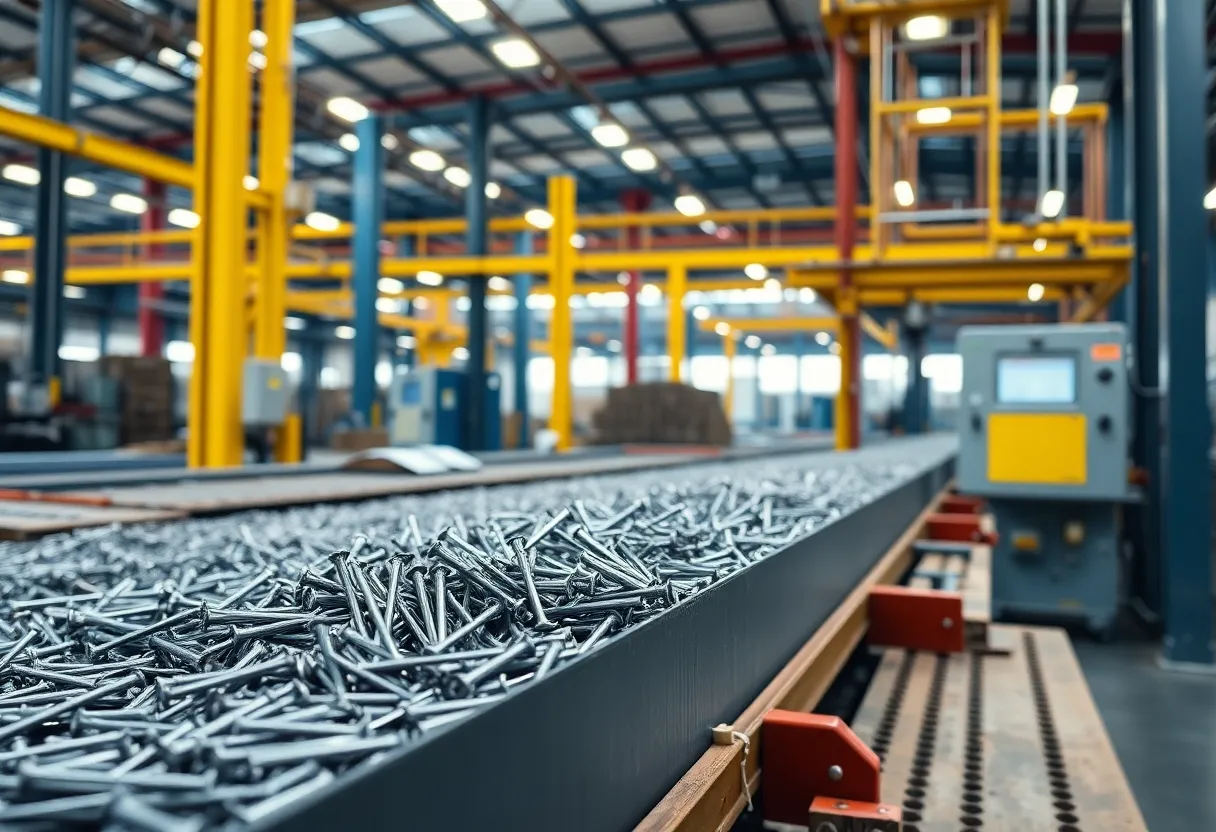 Production of construction nails in a manufacturing facility