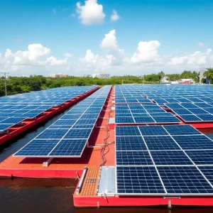 Floating solar array panels on a university campus in Miami, Florida.