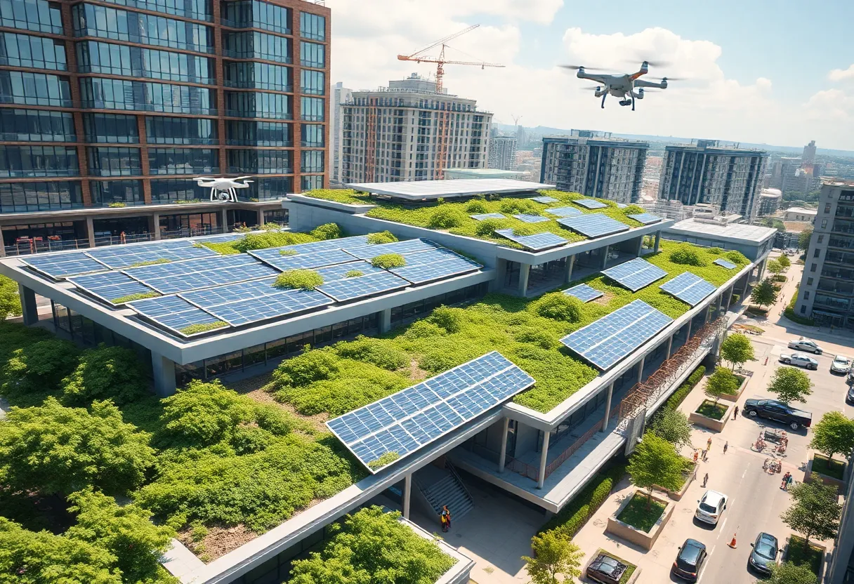 Construction site of the Midtown Tech Hub in Atlanta, featuring modern architecture.