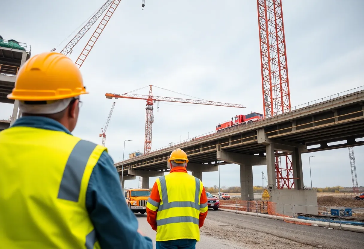 Construction site for bridge overhaul in the Midwest