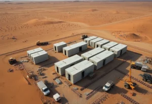 Aerial view of military base construction site in eastern Syria