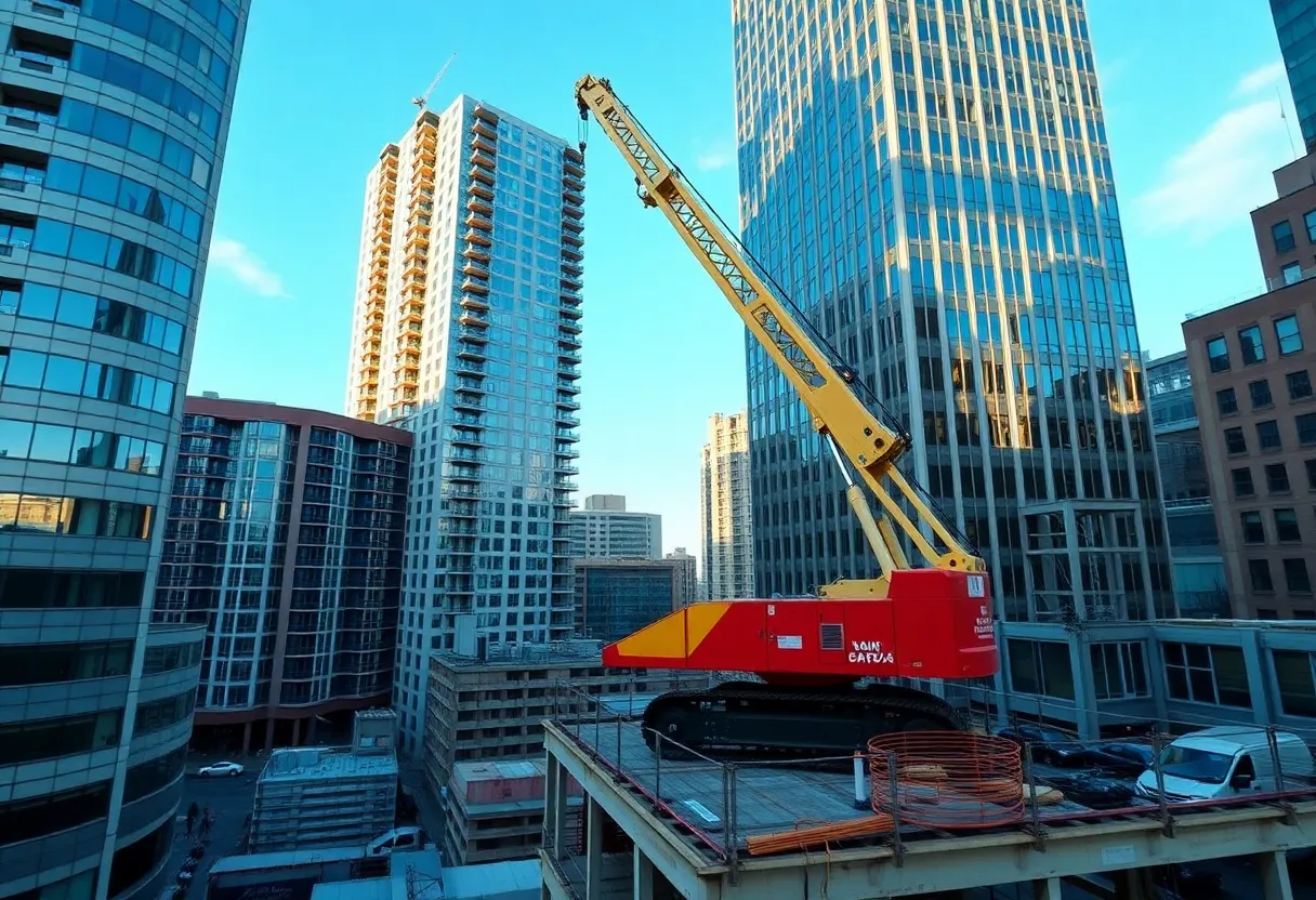Mini crane at work on a construction site in Seattle.