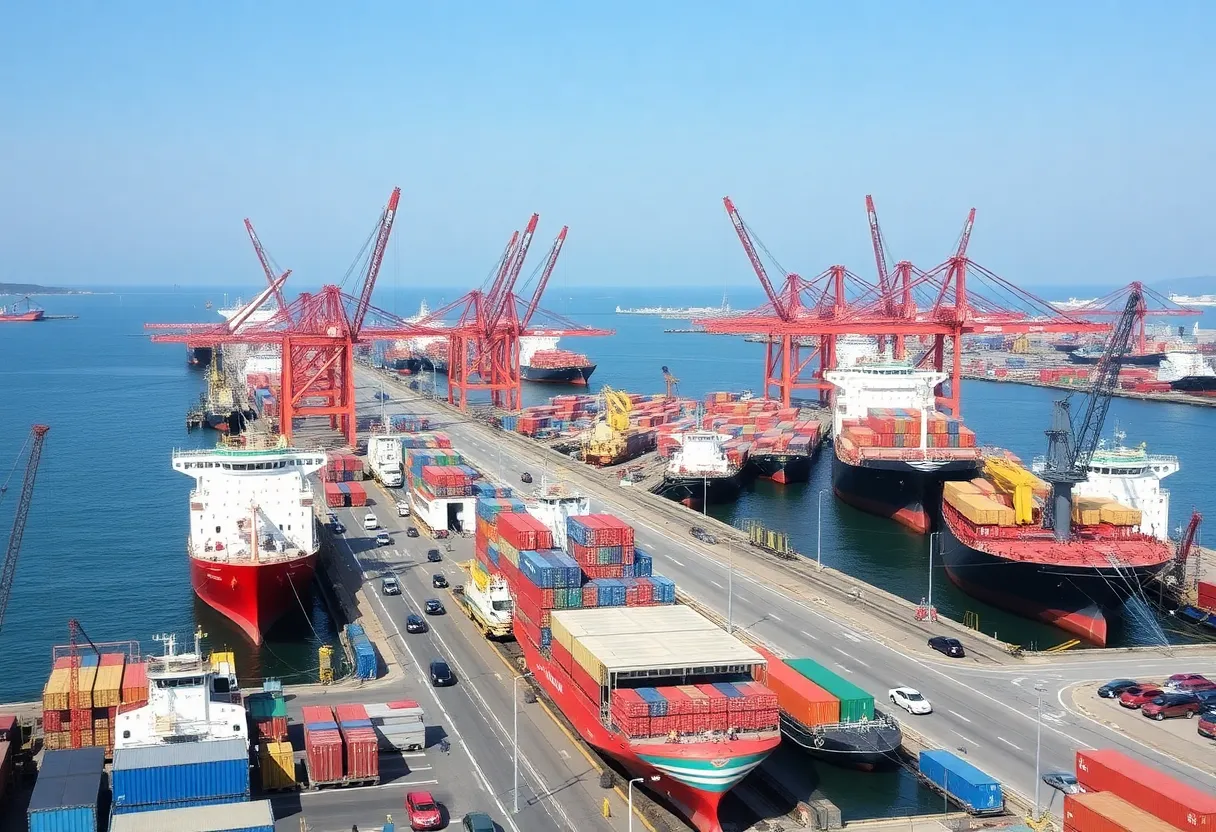 Modernized port in Mobile, Alabama with large vessels