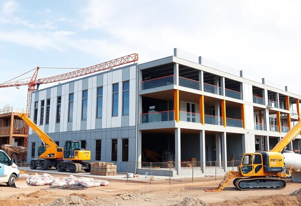Construction site utilizing modular construction methods