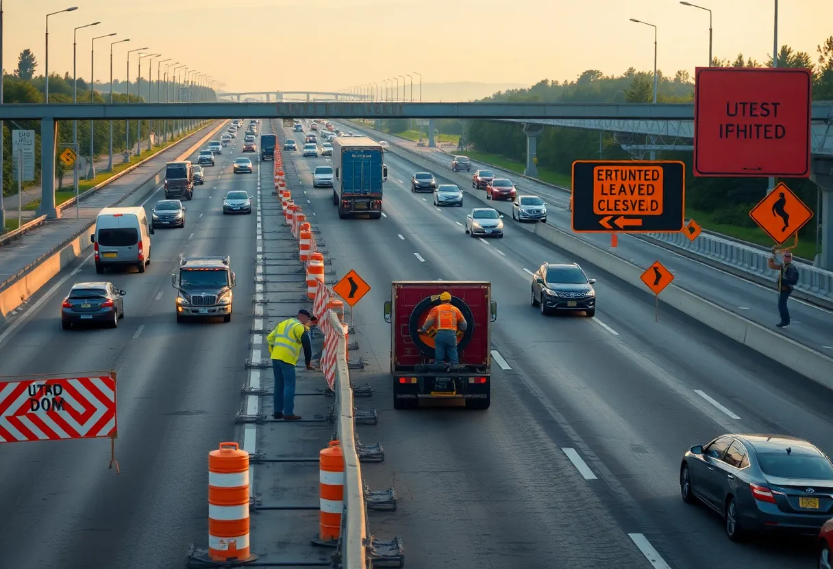 Construction workers on I-65 highway improvements