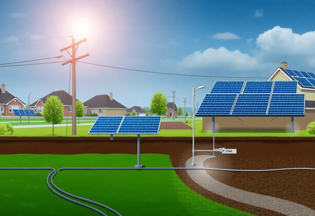 Visual representation of Nashville's smart grid project with underground cabling and solar panels