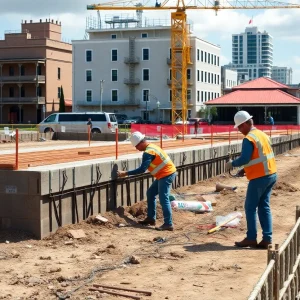 Construction site showing levee reconstruction in New Orleans