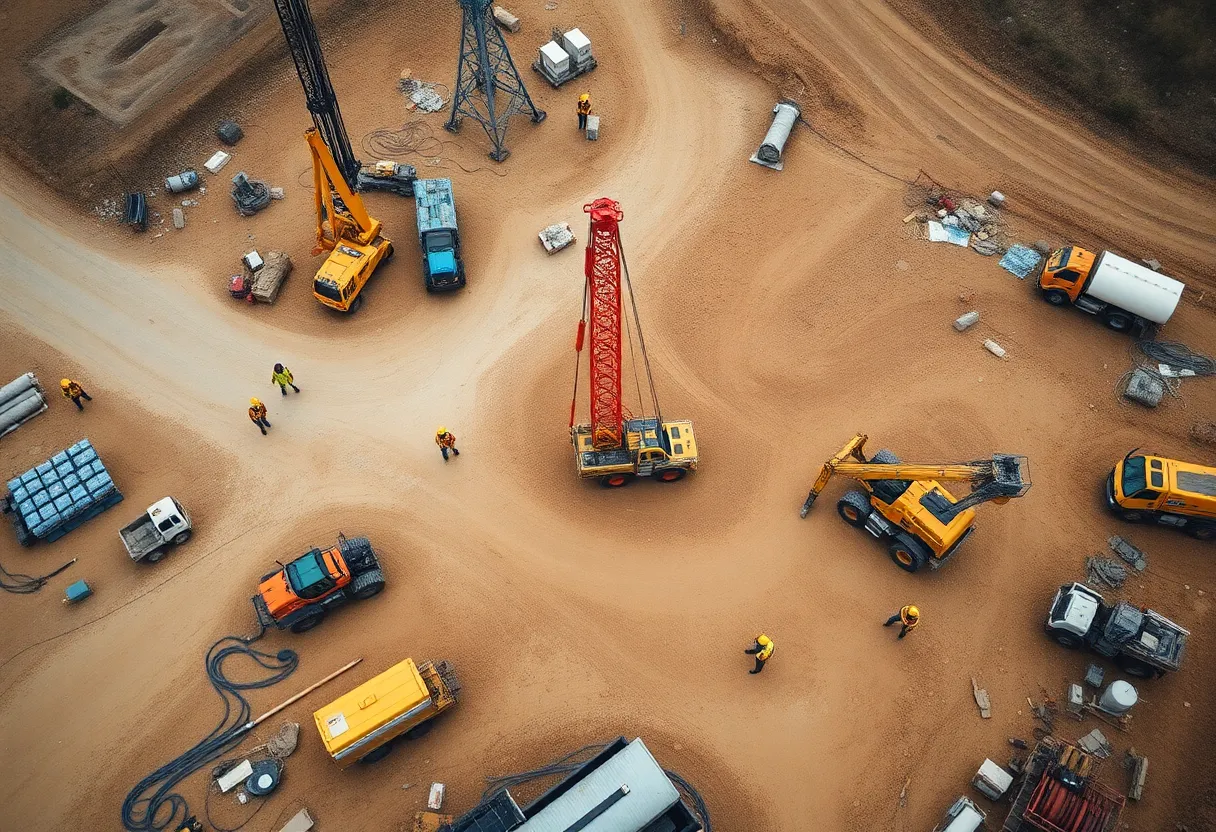 Aerial view of a construction site in North America