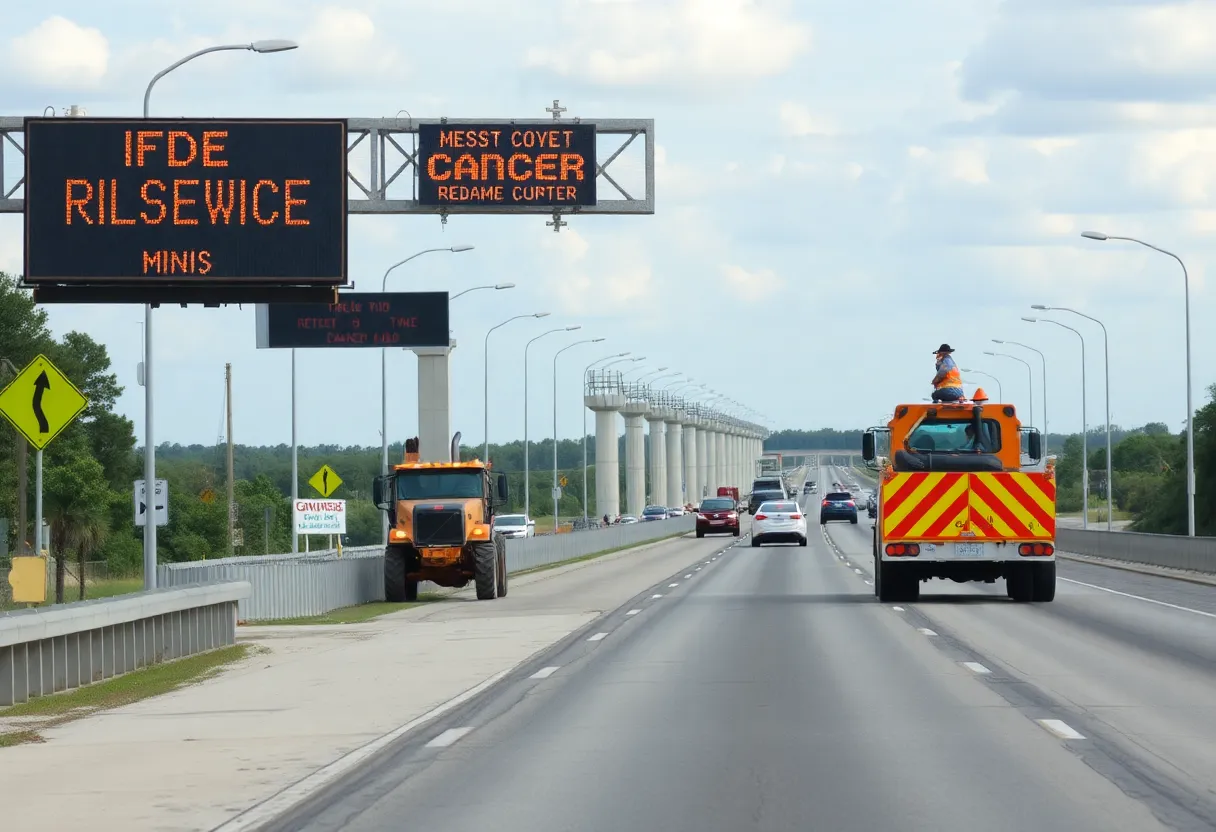 Road construction in North Escambia with machinery and signs