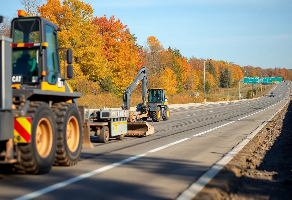 Automated machinery working on highway construction in Northwest Wisconsin