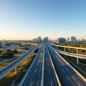 View of the newly completed Orlando highway interchange with pedestrian pathways