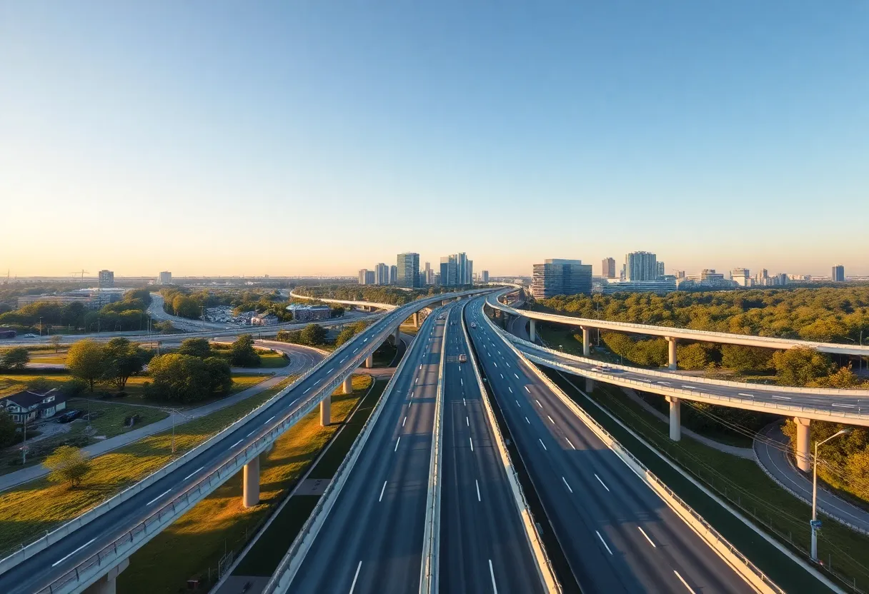 View of the newly completed Orlando highway interchange with pedestrian pathways