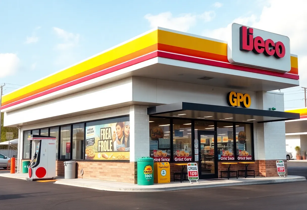 Illustration of a Parker's convenience store with fueling station