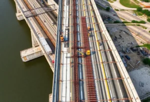 Construction of the Pontchartrain Expressway bridge in Baton Rouge