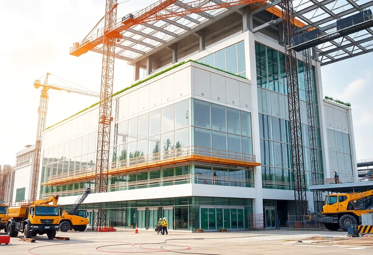 Construction of a new biomedical research facility in Raleigh, showcasing modern design and sustainability.