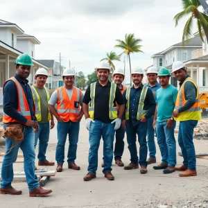 Construction workers collaborating on rebuilding efforts in Florida