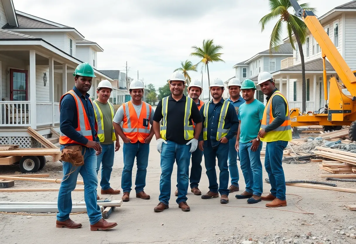 Construction workers collaborating on rebuilding efforts in Florida