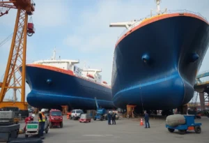 Construction of Samsung's FLNG vessels at Geoje shipyard