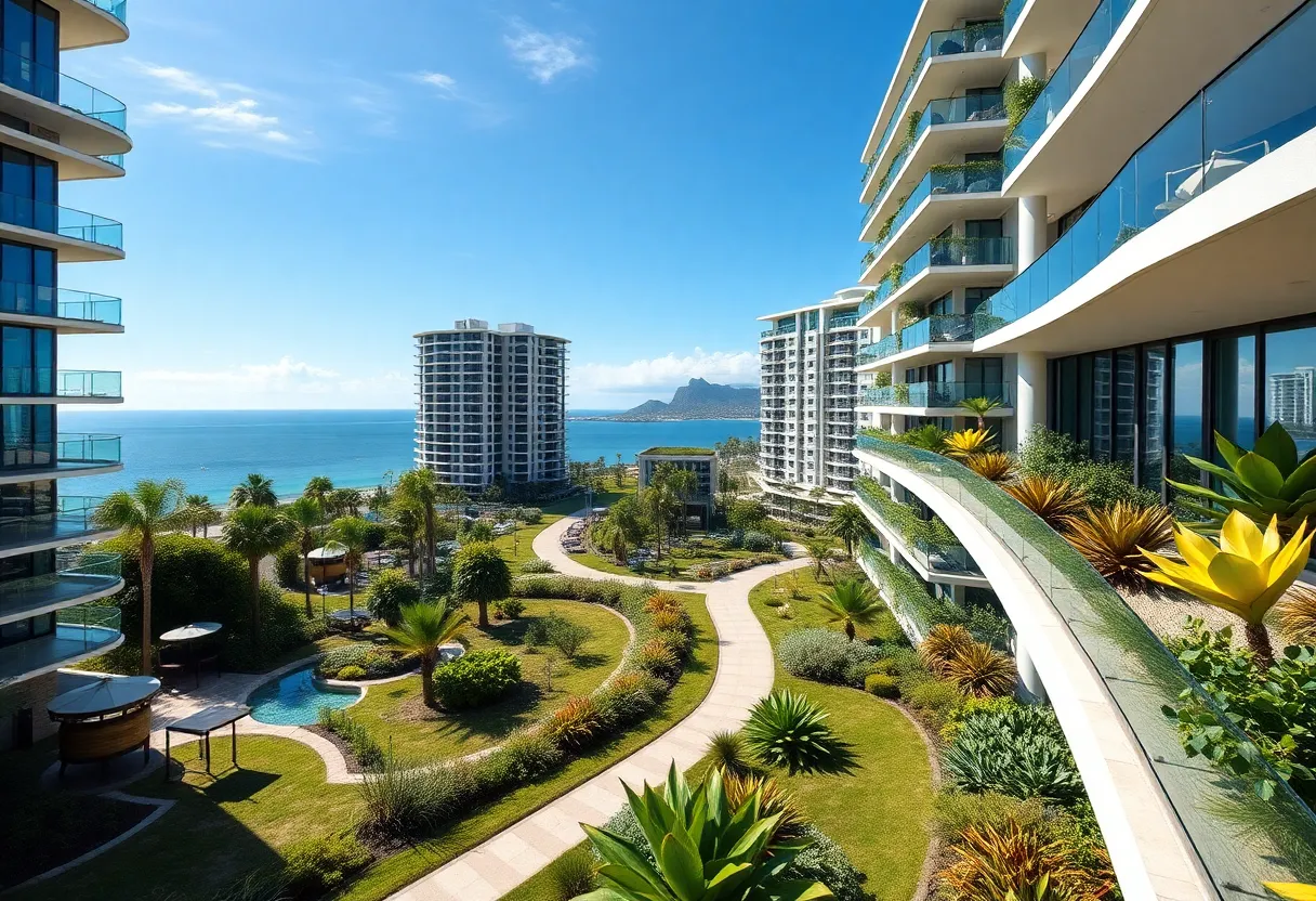 Luxury condo complex Skyline Towers with ocean views