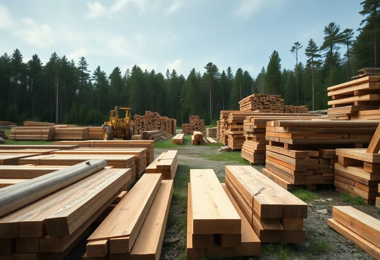 Lumberyard in the Southeast with various woods and forests