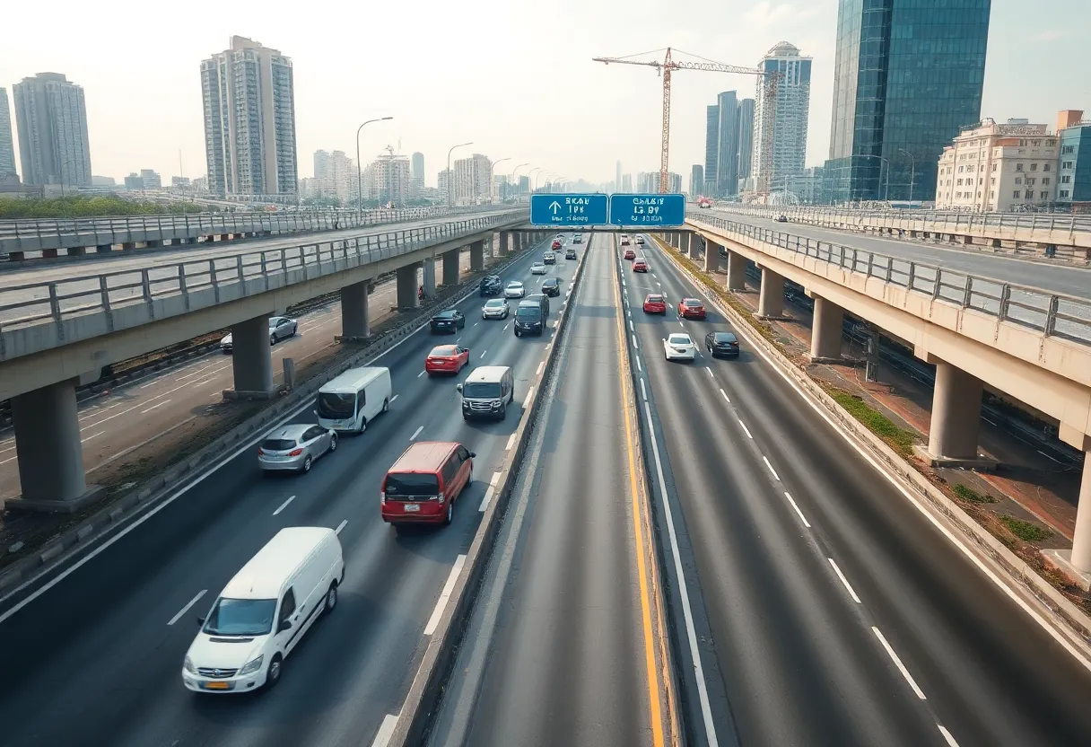 Construction scene of elevated lanes on Interstate 85