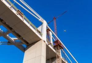 Aerial inspection of Talmadge Memorial Bridge repairs.