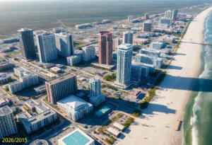 Overview of waterfront construction in Tampa with Daytona Beach in the background