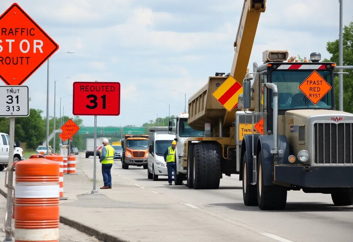 Construction site on U.S. 31 showing traffic management efforts
