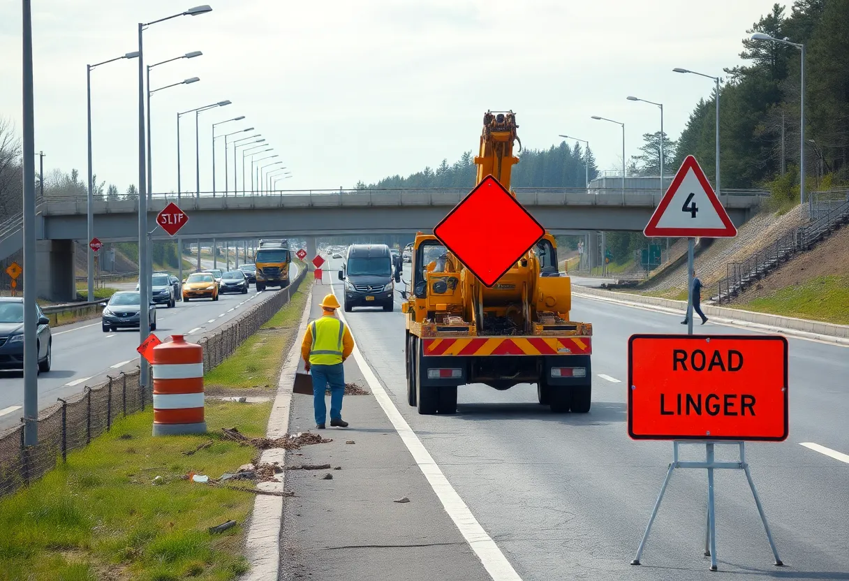 Construction work on U.S. 31 highway in Frankfurt, Indiana