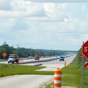 Construction site for US 98 resurfacing in Bartow, Florida