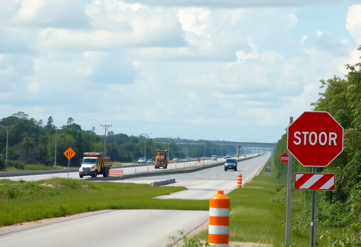 Construction site for US 98 resurfacing in Bartow, Florida