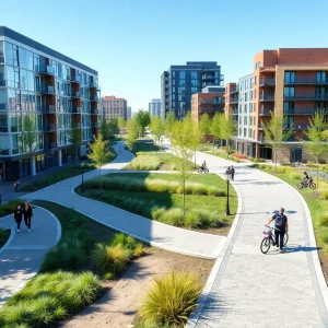 Illustration of a 15-Minute City with walkable amenities and green spaces in West Kendall.