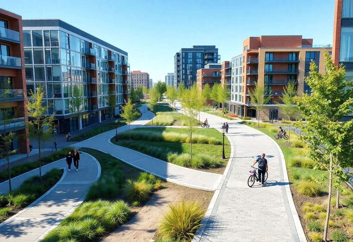 Illustration of a 15-Minute City with walkable amenities and green spaces in West Kendall.