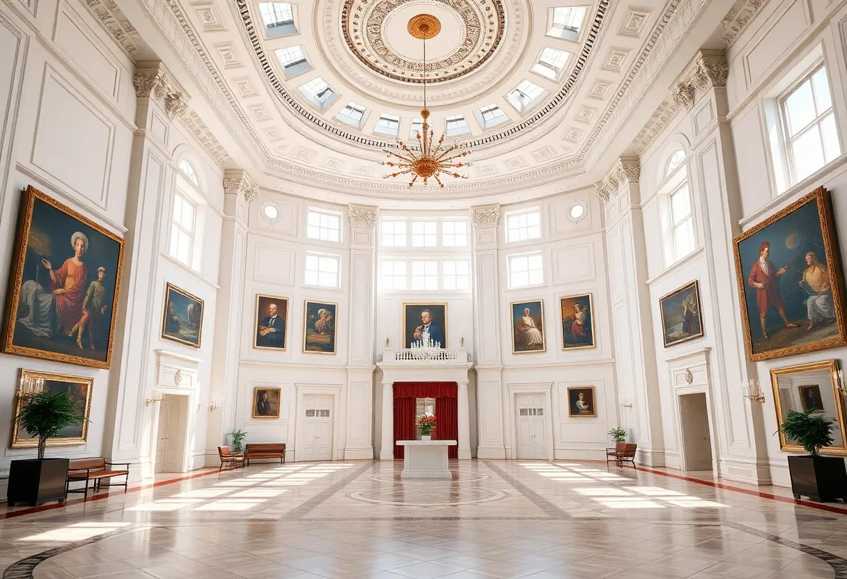 Architectural rendering of the White House ballroom renovation with modern features.