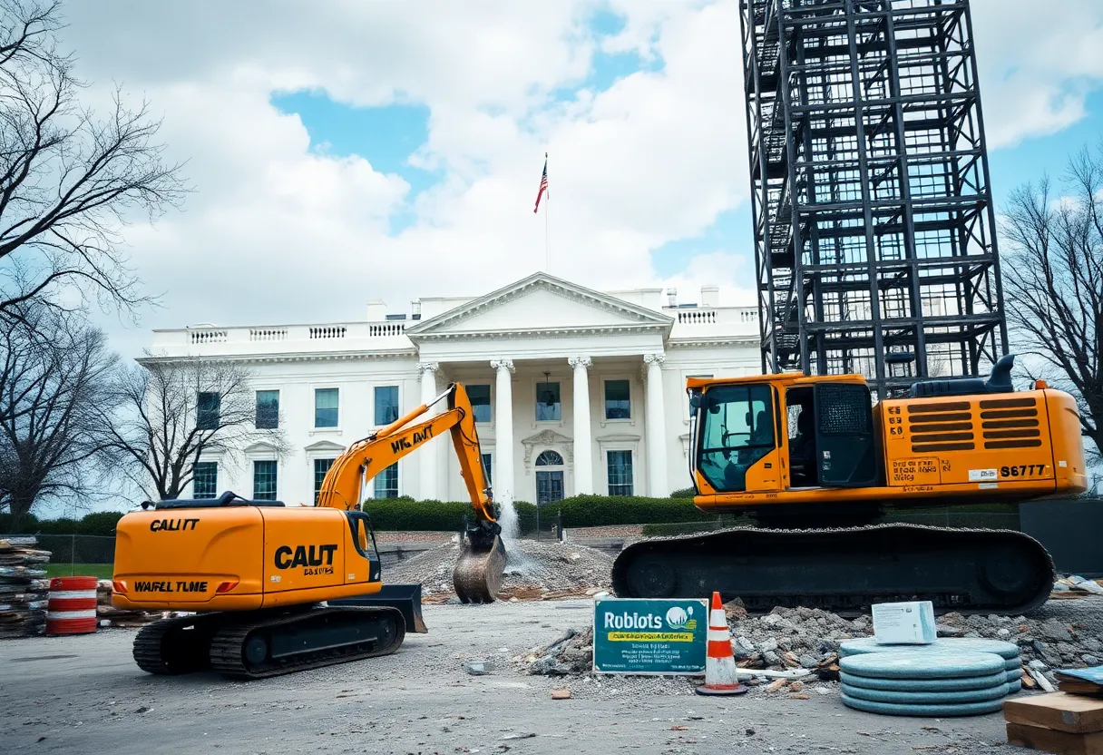 Demolition machinery at White House East Wing construction site