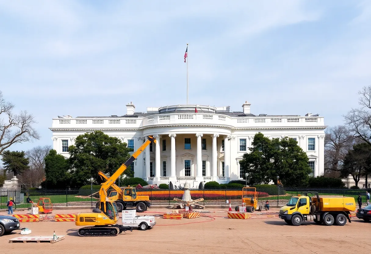 Construction crews working on the White House East Wing demolition for the ballroom project