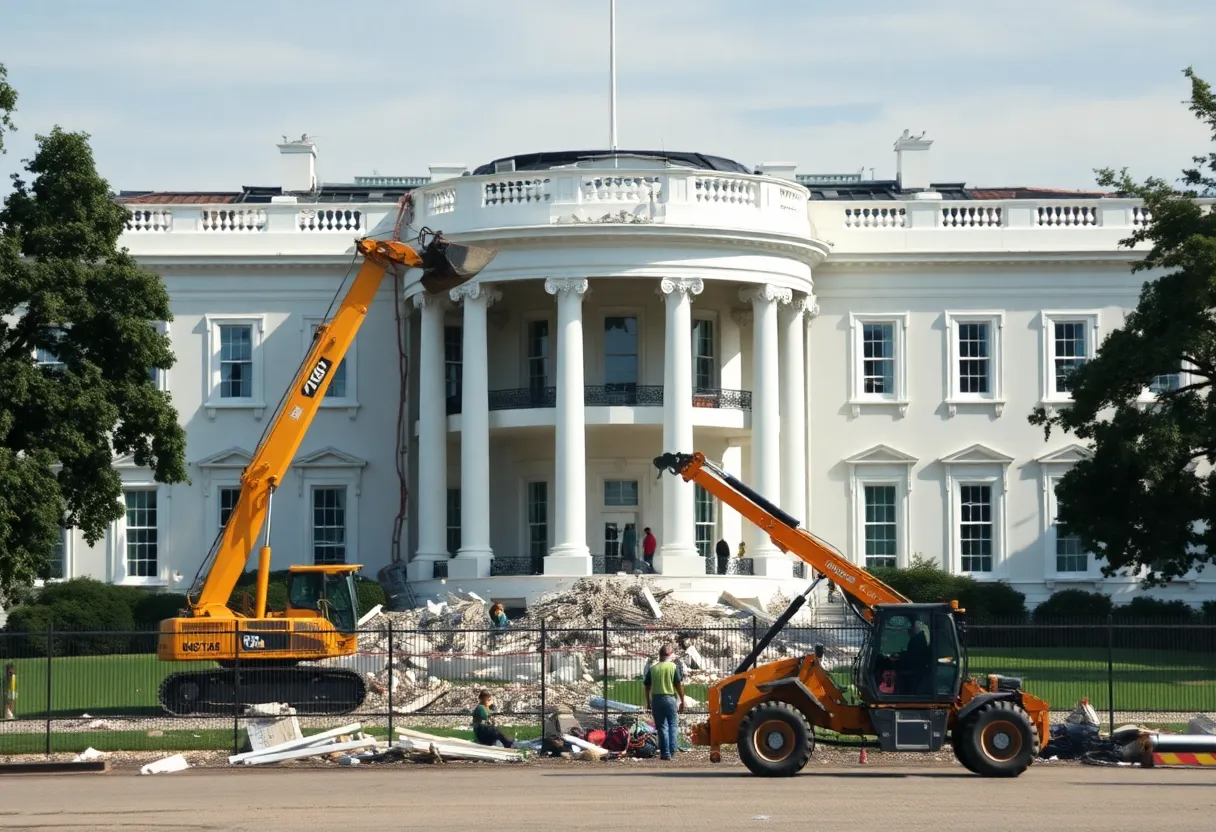 Demolition work at the East Wing of the White House