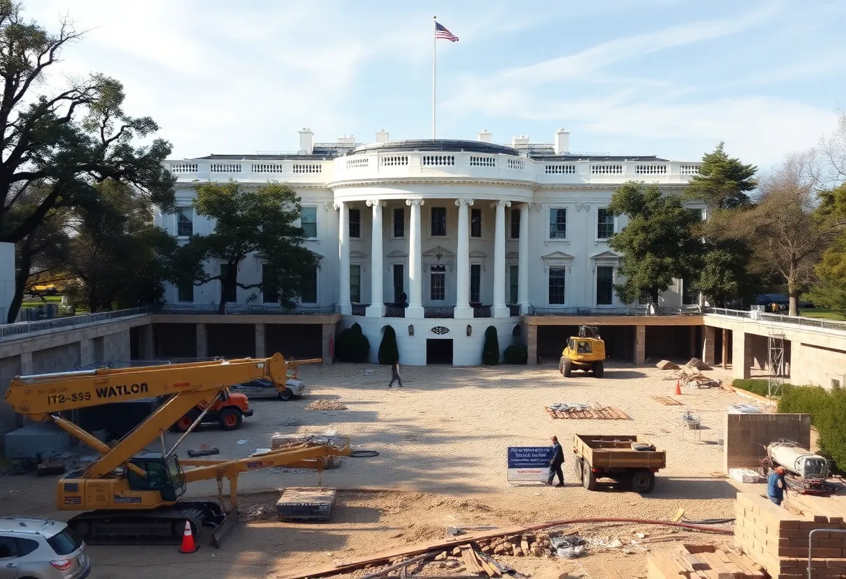 Construction site at the White House following East Wing demolition