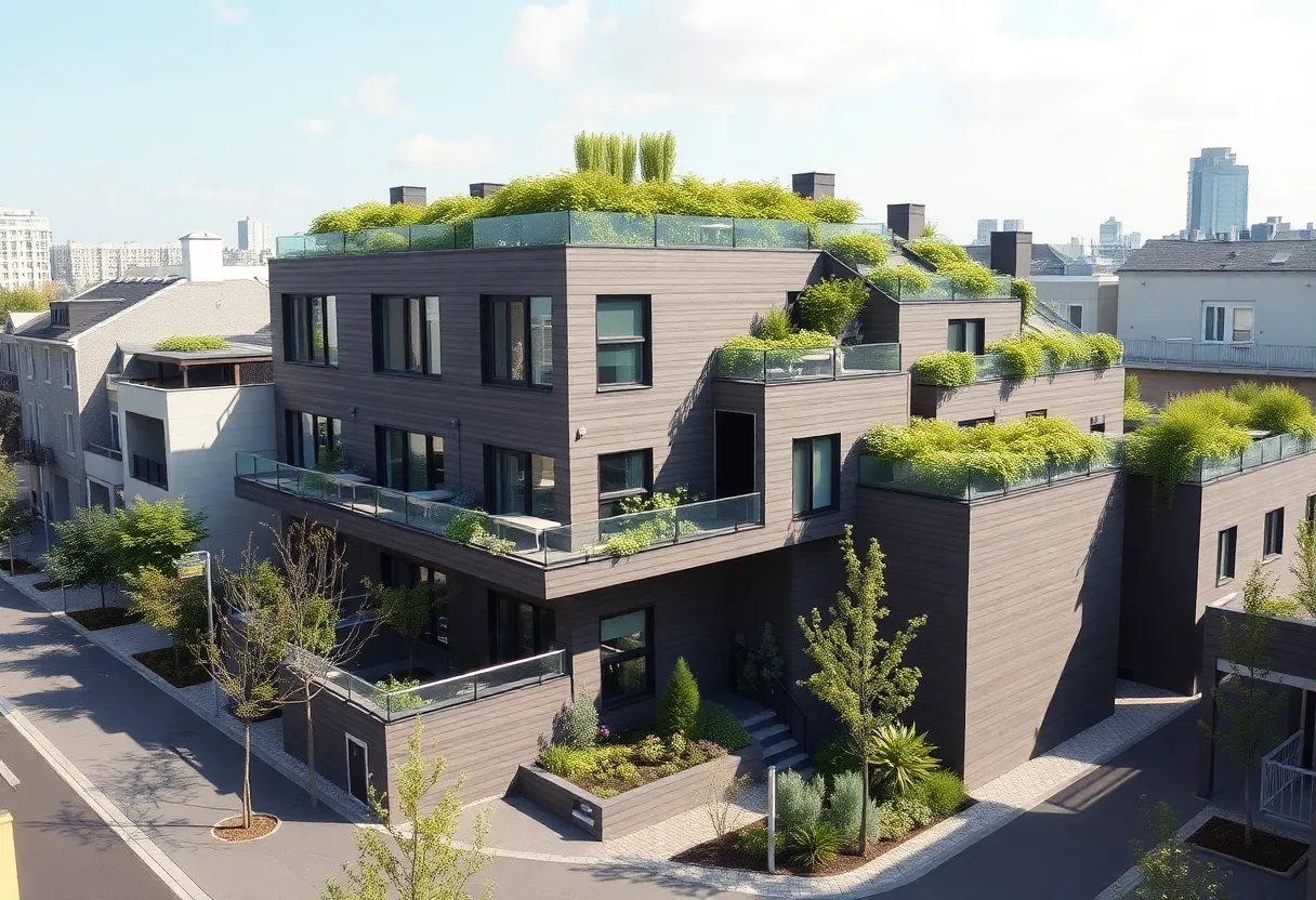 Modern townhouses with green roofs in Chicago's Woodlawn neighborhood