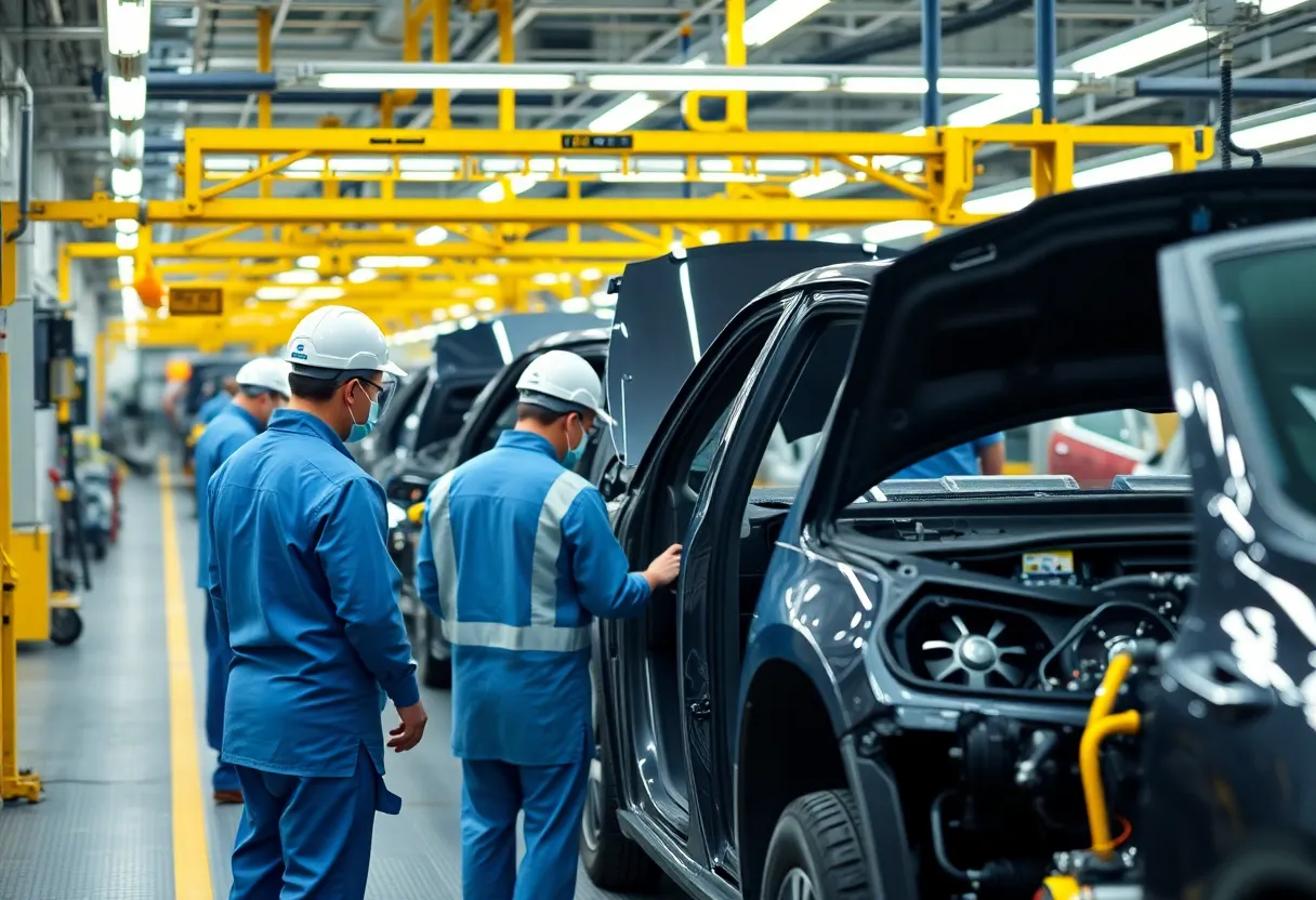 Manufacturing workers following safety protocols at Hyundai plant in Savannah