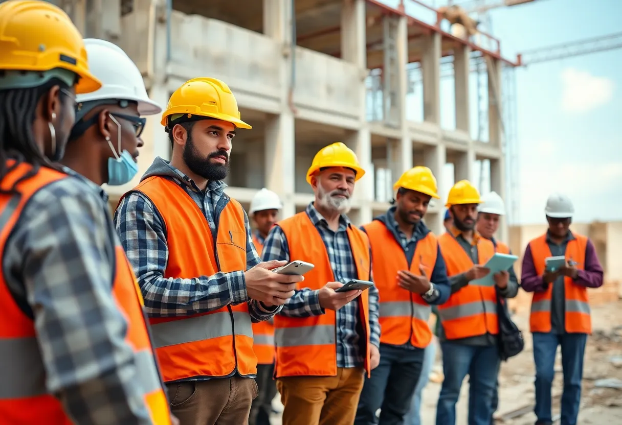 Construction workers receiving training in sustainable techniques